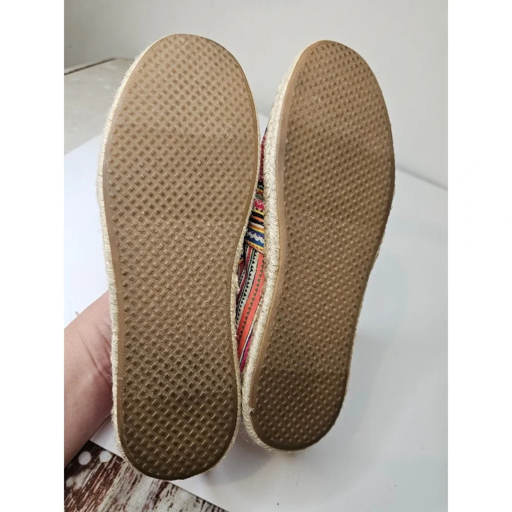 TOMS Womens Alpargata Espadrille Slip On Shoes Red Multi Woven Geometric 7.5